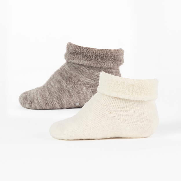 VARLE ANTISKLISOKKER 2 PAR Ullhvit/mørk beige 6-12 mnd